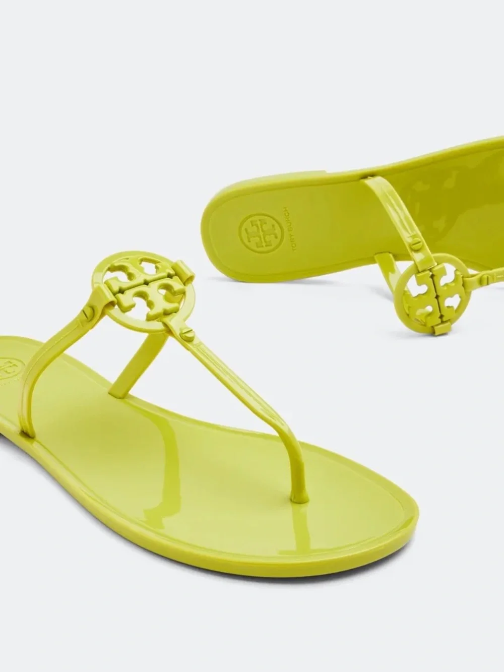 Tory Burch Mini Miller Leaf Green Jelly Thong Sandals